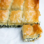 Delicious homemade Spinach and Phyllo Pastry served on a festive holiday table.
